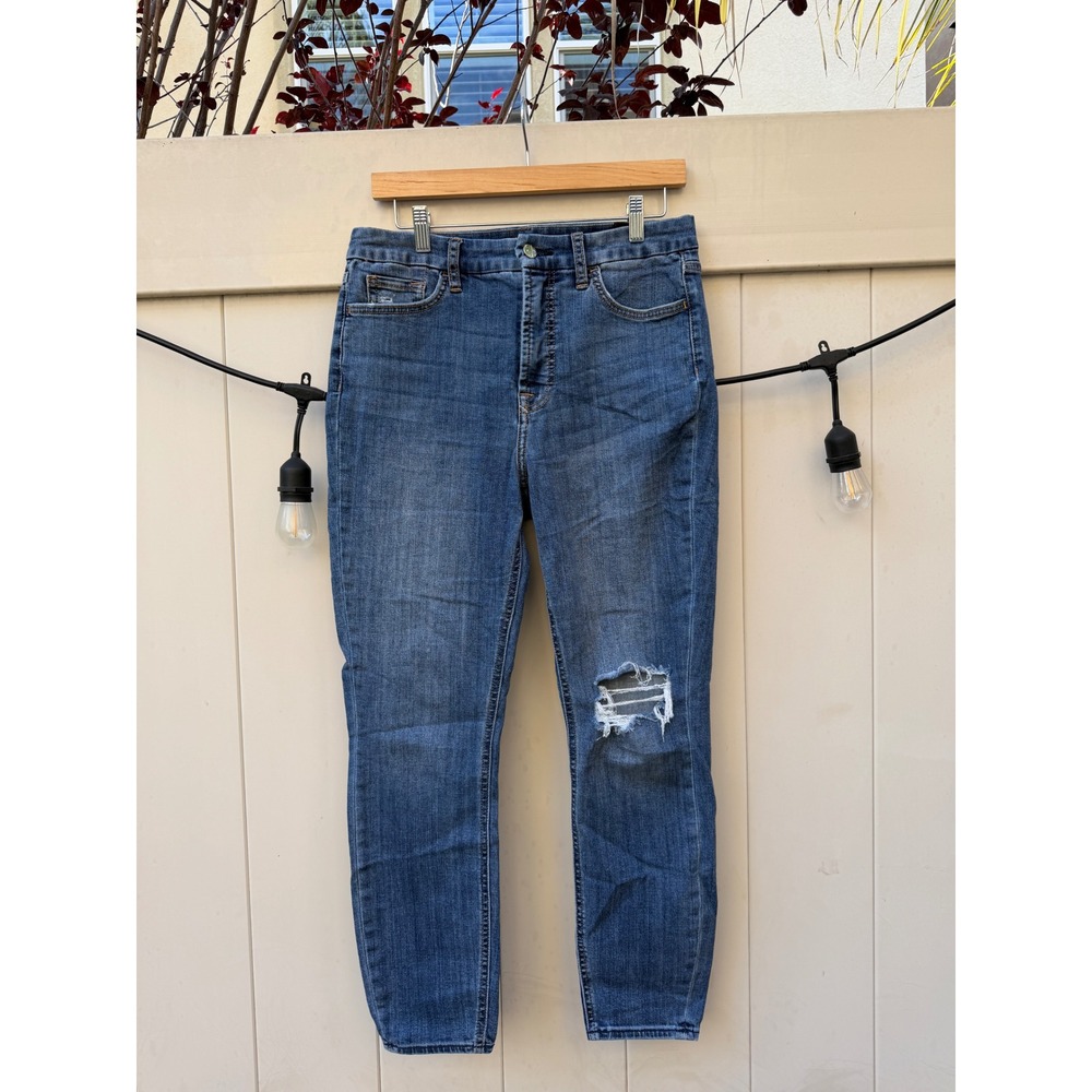 Jen7 by 7 For All Mankind HW Ankle Skinny Jeans Blue Distressed Size 8